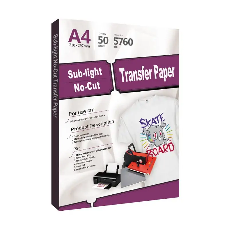 Subli-Light (No-Cut) Inkjet Transfer Paper-1 Paper Solution for tshirt